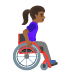 woman in manual wheelchair facing right, medium-dark skin tone